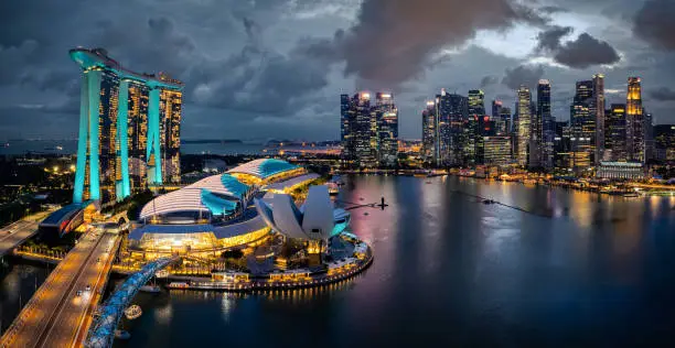 Couple enjoying romantic dinner with Marina Bay Sands view