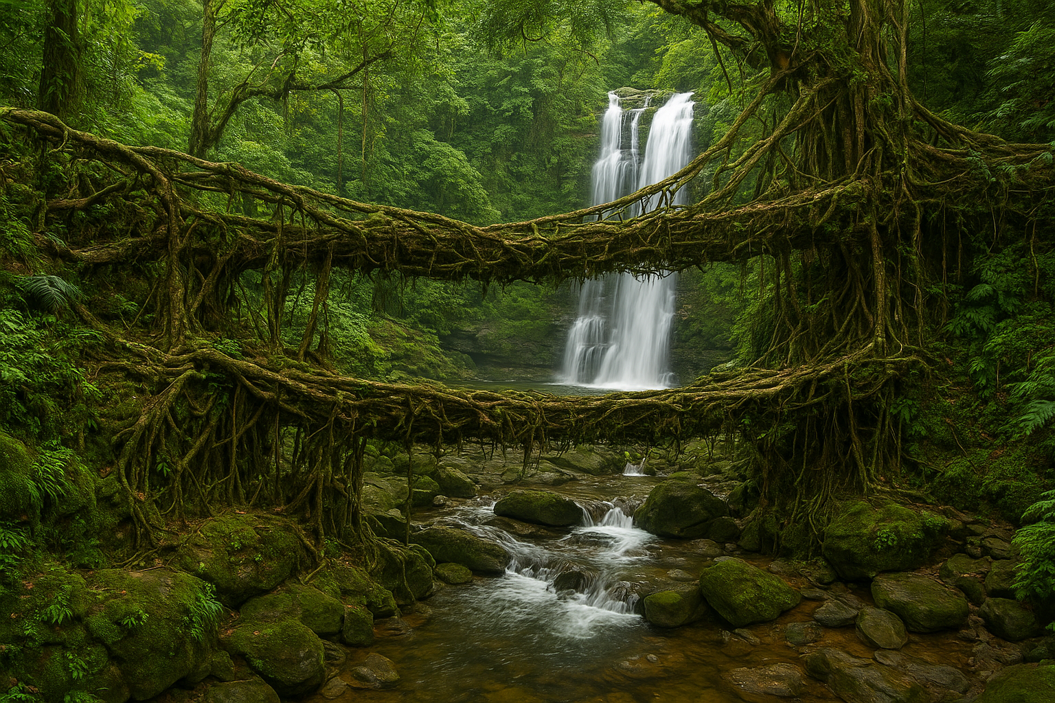 Cherrapunji living root bridges and waterfalls
