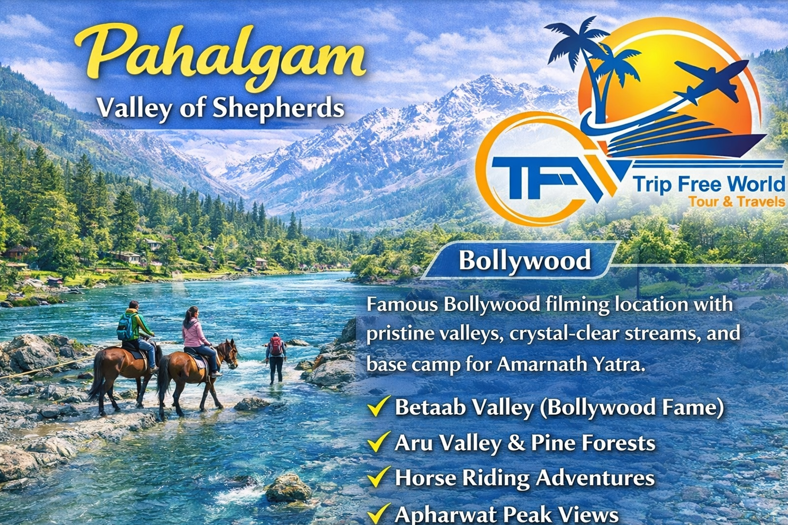 Pahalgam Betaab Valley with lush green meadows and mountains