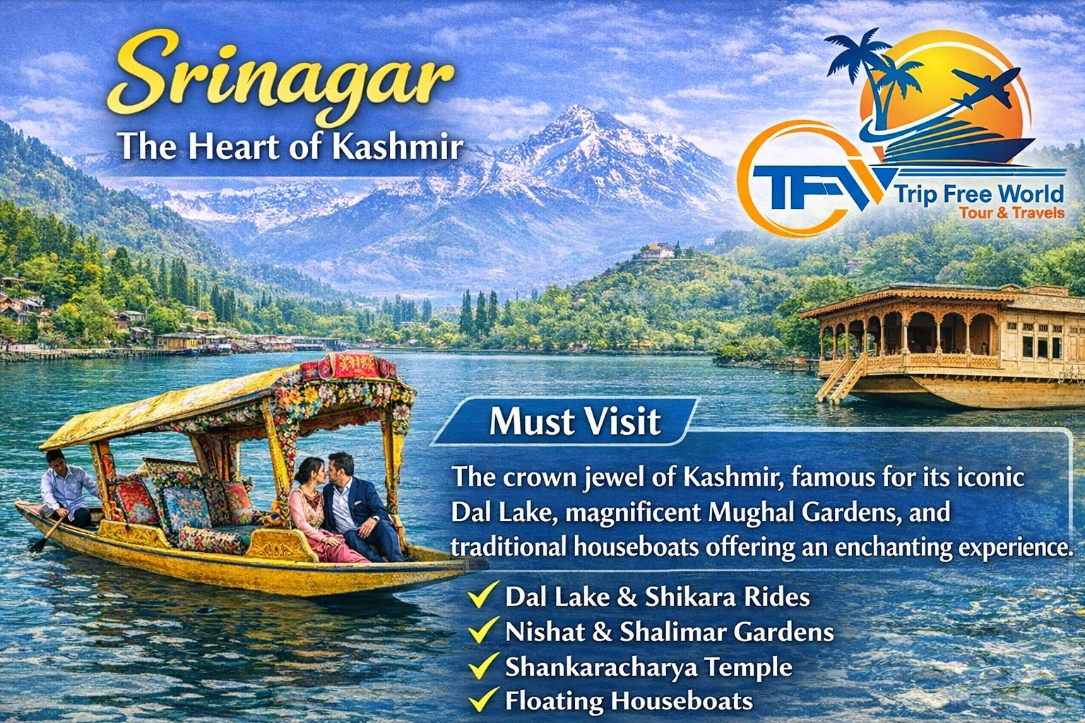 Dal Lake Srinagar with Shikara boats and houseboats